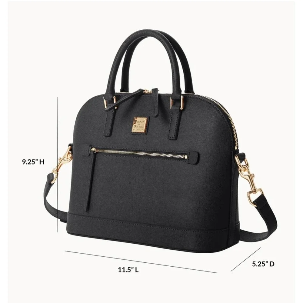 Dooney & Bourke Saffiano Domed Zip‎ Satchel Bag Brown Leather Detachable Strap